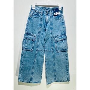 Old Navy baggy jeans cargo pocket wide leg high rise built tough women 12Jr New